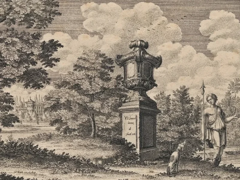 1702-Philipp Daniel Lippert - Paesaggio del parco con vaso da giardino